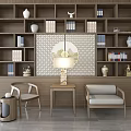New Chinese Style Casual Table and Chair Combination Bookcase 3d model