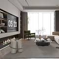 Modern Living Room Interior With L shaped Sofa Green Accent Chair Fireplace And Large Windows