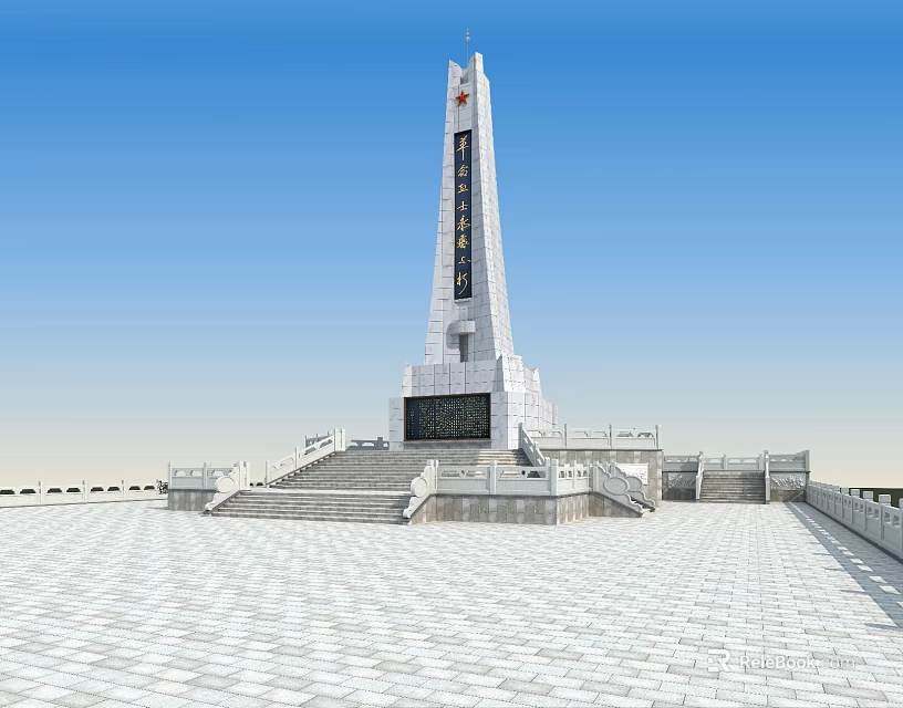 Tall Monument Tower Architectural Structure With Stone Steps Square Platform And Marble Base 3d model 