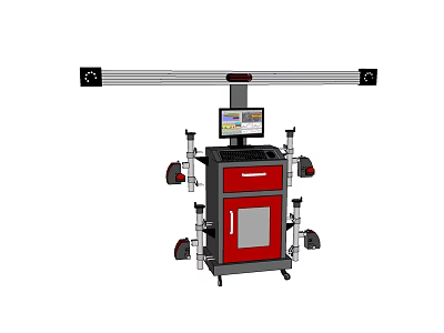Industrial Equipment With Red Cabinet Control Console Display Screen And Mechanical Arms 3d model