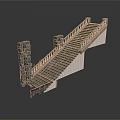 Detailed 3D Stone Staircase Model With Railings And Stone Support Walls