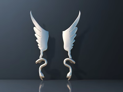 Pair of Silver Wing Shaped Hardware Tools With Curved Tail And Reflection 3d model