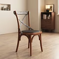Wooden Frame Accent Chair With Cross Back Design And Black Padded Seat In Indoor Space