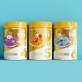 Three Golden Canned Baby Drink with Stage 4 5 6 and Cute Cartoon Designs