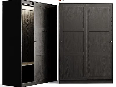 Black Wooden TV Cabinet With Double Doors And Open Storage Shelf 3d model