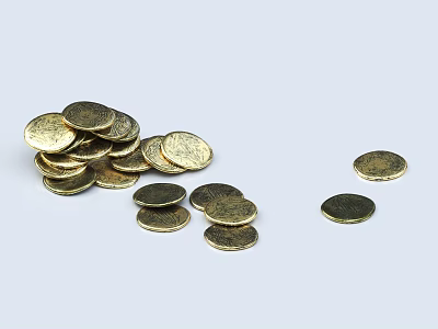 Elegant Gold Coin Jewelry With Stacked And Scattered Design On Light Background 3d model