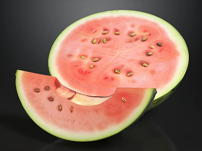Fresh Sliced Watermelon With Red Flesh And Black Seeds On Black Surface 3d model