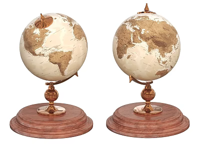 Vintage Decorative Globe Ornament Set With Wooden Base And Metal Accents 3d model