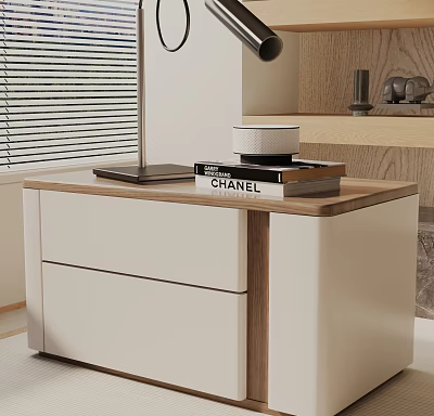 Modern Bedside Table With Two Drawers And Stack Of Books On Wooden Top 3d model