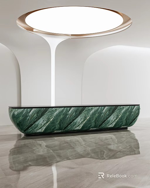 Hotel Lobby Interior Featuring Green Marble Table And White Arch Design 3d model 