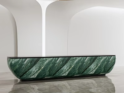 Hotel Lobby Interior Featuring Green Marble Table And White Arch Design 3d model