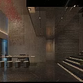 Modern Clubhouse Interior Design With Marble Floor Staircase Hanging Lamp And Decorative Wall