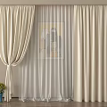 Elegant Cream Colored Layered Curtains With Sheer Voile Hanging By Window