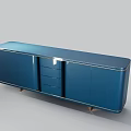 Modern Blue Glossy TV Stand With Drawers Cabinets And Metal Trim Design