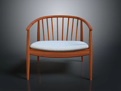Wooden Chair with Curved Backrest Slat Design and Light Colored Cushion 3d model