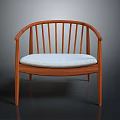 Wooden Chair with Curved Backrest Slat Design and Light Colored Cushion