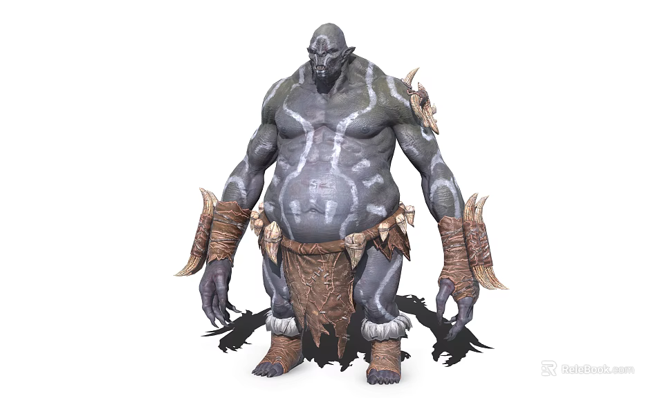 Massive Grey Skinned Monster Game Movie Character With White Patterns Leather Wristbands And Spiked Armor 3d model 