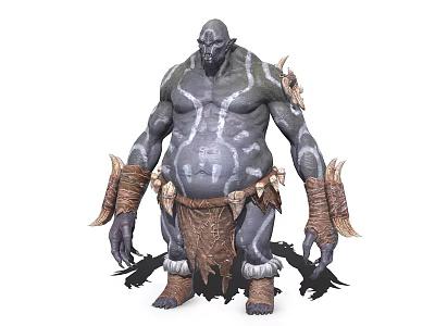 Massive Grey Skinned Monster Game Movie Character With White Patterns Leather Wristbands And Spiked Armor 3d model