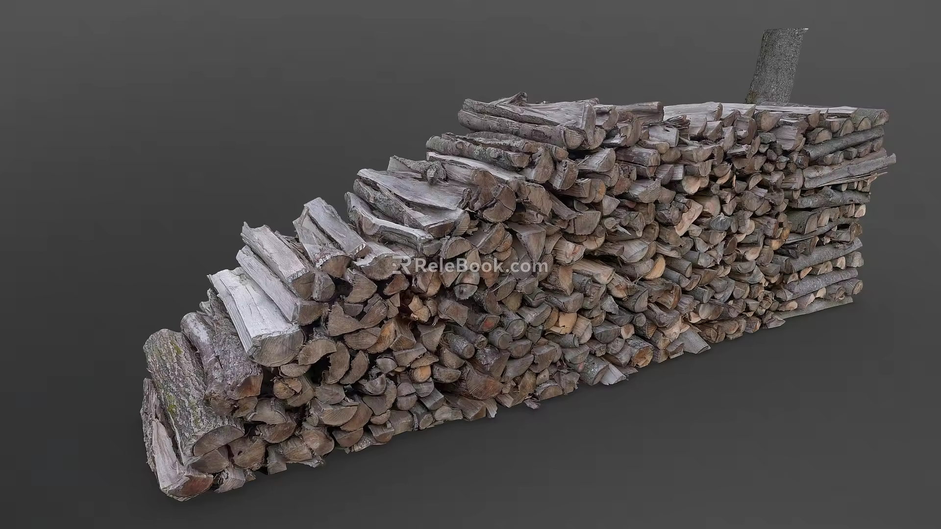 wood forest structure with large pile of firewood 3d model