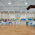 Indoor Sports Hall With Wooden Floor Basketball Volleyball Courts And Table Tennis Tables