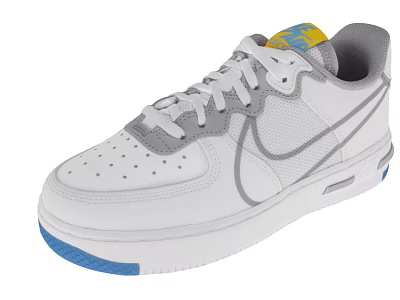 White Casual Sneakers with Gray Accents Perforated Upper Blue Sole and Yellow Label 3d model