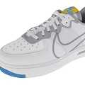 White Casual Sneakers with Gray Accents Perforated Upper Blue Sole and Yellow Label