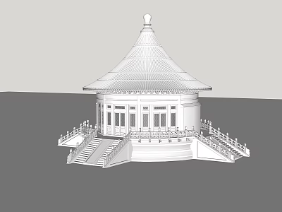 Ancient Chinese Pavilion With Rounded Roof Multi Layered Design Stone Steps And Balustrades 3d model