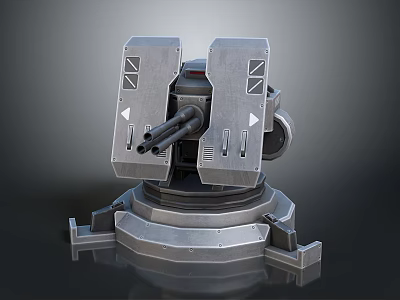 Realistic Military Turret 3D Model With Metallic Structure And Dual Gun Barrels 3d model