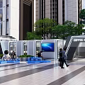 Park Landscape with Trees Outdoor Seating Mars Restaurant Astronaut Figure and Planet Decorations