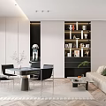 Modern Luxury Entertainment Room Open Concept With Sofa Dining Table Chairs Bookshelf And Green Plants