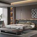 Modern Bedroom Interior Design With Dark Wood Walls Marble Headboard And Round Decor