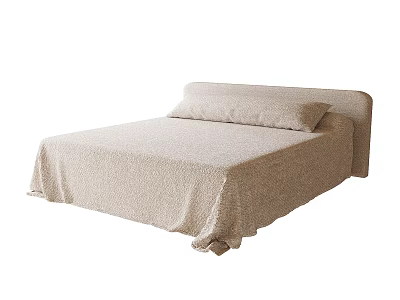 Simple Beige Double Bed With Soft Bed Sheet And Single Pillow 3d model