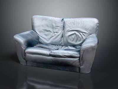 People Enjoying Comfortable Gray Leather Double Seater Sofa With Wrinkled Design 3d model