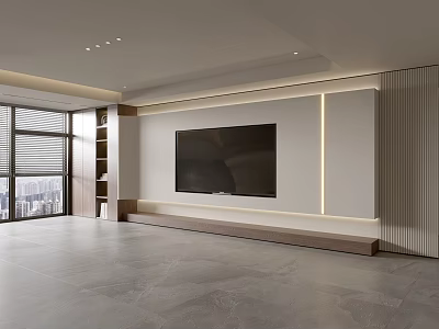 Modern TV Background Wall Design With Built in Flat Screen And LED Strip Lighting 3d model