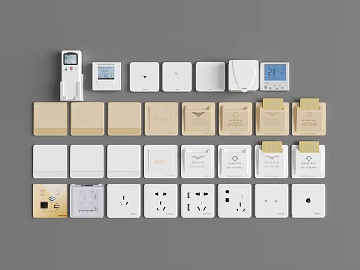 Various Color Switch Panels Including White Beige And Smart Display Models 3d model