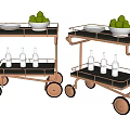 Modern Commercial Wheeled Service Carts with Green Apples Trays and Glass Bottles for Catering Business
