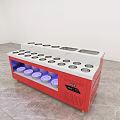 Red Commercial Display Cabinet Featuring Multiple Circular Holes Purple Cups Inside and Control Panel 3d model