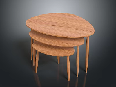Modern Wooden Oval Nesting Tables With Natural Wood Finish And Stackable Design 3d model