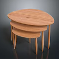 Modern Wooden Oval Nesting Tables With Natural Wood Finish And Stackable Design