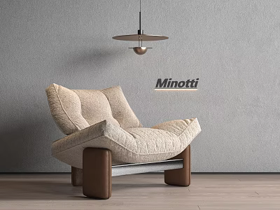 Minotti Beige Upholstered Armchair With Gray Wall Pendant Light And Wooden Floor 3d model