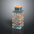 Metal Observation Tower Structure With Orange White Frame And Antennas On Top 3d model