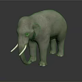 Gray Elephant With White Tusks Standing On Black Background As