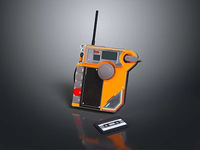 Vintage Orange Black Portable Computer Data Recorder With Antenna Display And Cassette Tape 3d model
