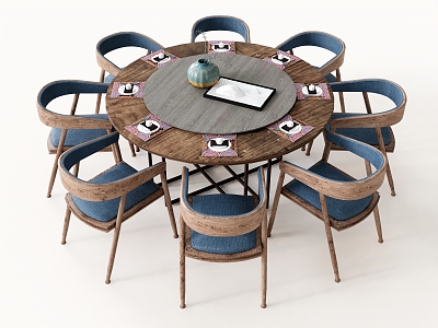 Dining Table and Chair Dining Chair Leisure Chair Armchair Backrest Chair Dining Table Round Table Banquet Table and Chair Ornaments Tableware 3d model