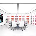 Specialty Store Interior Featuring Shelves With Colorful Products And Meeting Table With Chairs