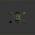 Mechanical Spider Like Creature With Blue Glowing Eye Green Blue Stripes And Spring Legs