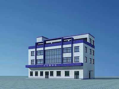 Blue And White Multi Story Administrative Building With Glass Windows Front View 3d model