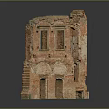Ancient Red Brick Ruins Model With Broken Walls And Arched Doorways