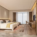Modern Hotel Guest Room With King Bed TV Writing Desk And Decorative Painting