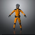Sci Fi Character With Blue Head In Orange Outfit Standing Pose 3d model
